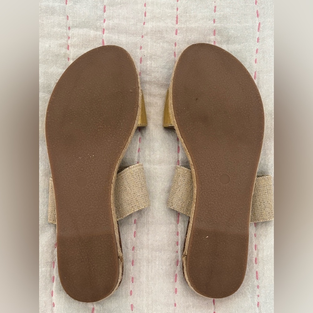 Nine West Gold and Beige Slide Sandals. Like new, worn once. - Picture 2 of 3
